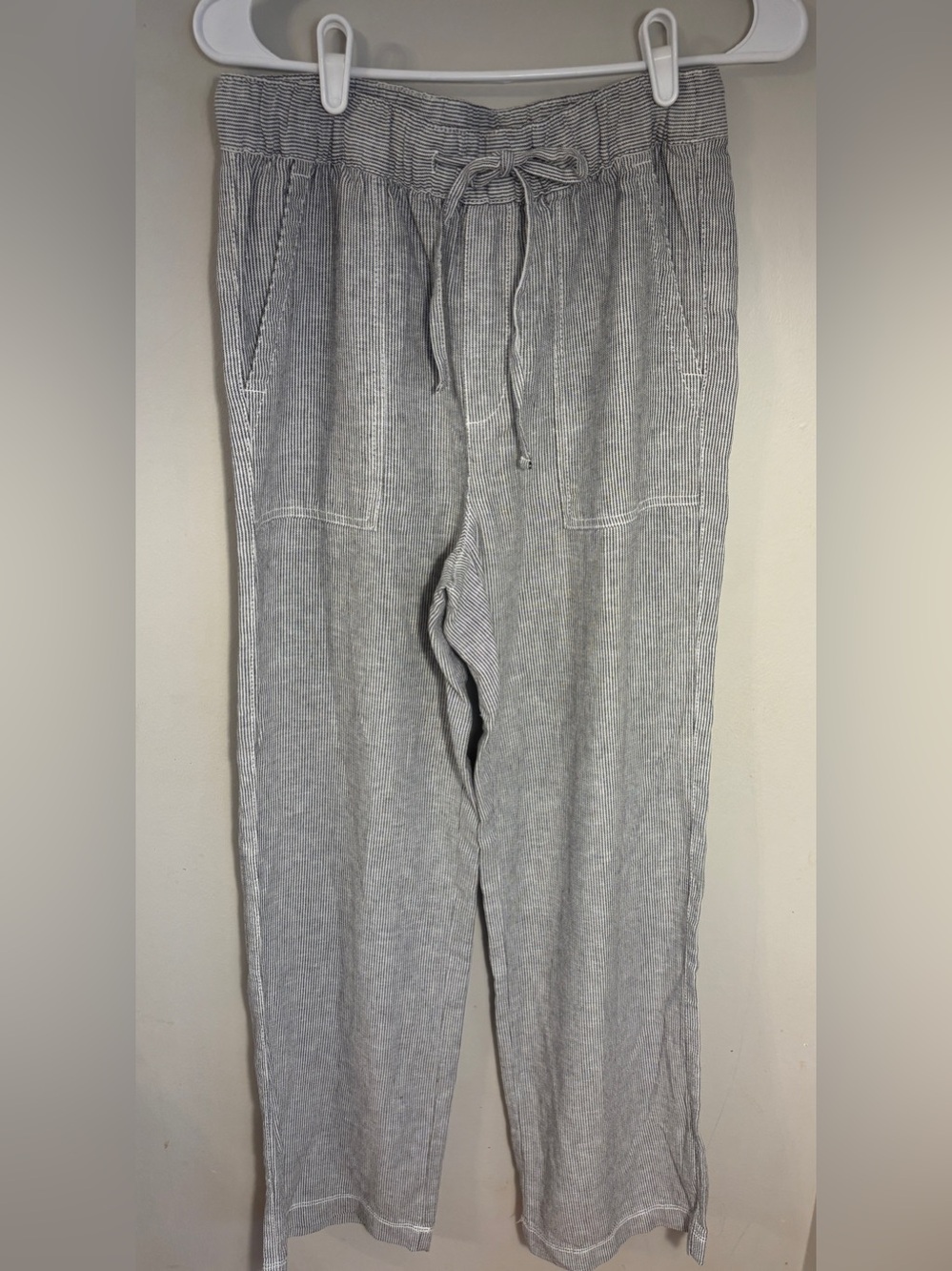 GAP Linen Blend Drawstring Pants XS Black White Stripe Lightweight PullOn Casual - Picture 2 of 11